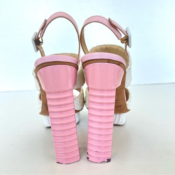 APERLAI Paris White Wicker Style Pink Leather Ankle Strap  Lucite Heel Sz 38 - Picture 7 of 15